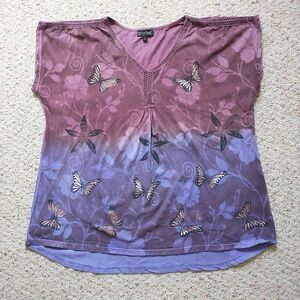 Greater Good Tank Top Womens 3X Purple Tie Dye Butterfly Layered Fairy Hippie